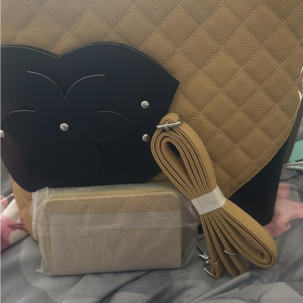 Butter yellow and Black Quilted Women's tote Bag. Silver hardware